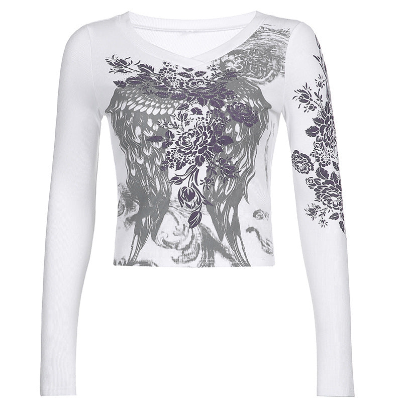 Rhinestone Round Neck Long-sleeved Blouse Women
