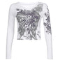 Rhinestone Round Neck Long-sleeved Blouse Women