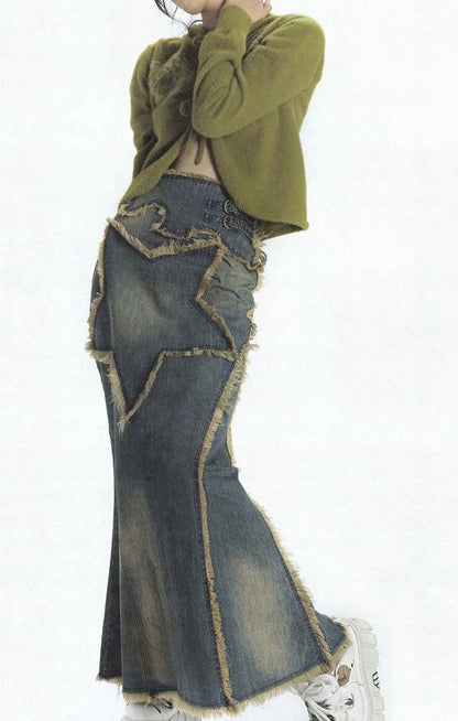 New And Old Vintage Washed Denim Skirt For Women