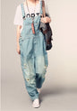 large size worn light color strap jeans women casual loose thin denim wide leg pants tide