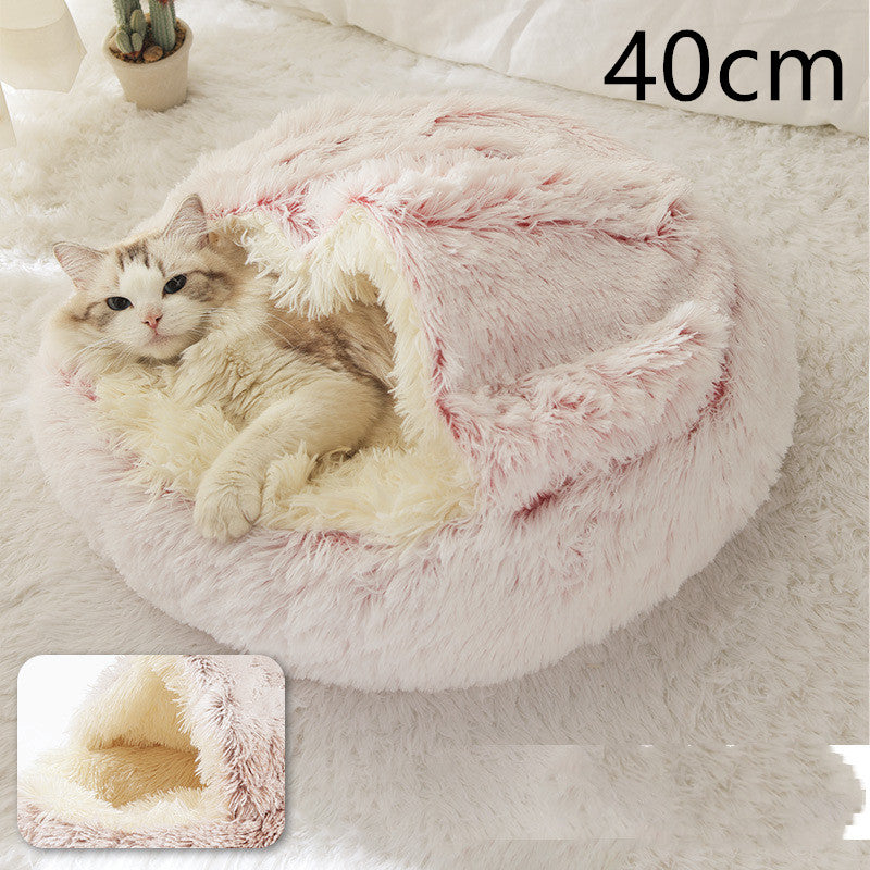 .Pet Bedding 2 In 1 Dog And Cat Bed Pet Winter Bed Round Plush Warm Bed House Soft Long Plush Pets Bed Pet Products