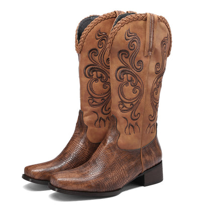 Riding Boots With A Chunky Heel And Embroidery Available