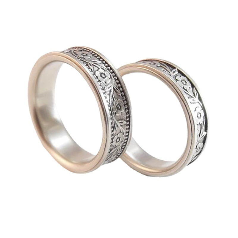 Personalized Antique Flower Men And Women Ring Set