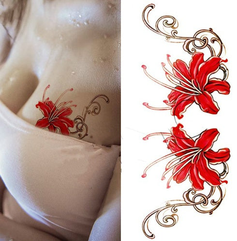 Flower tattoo sticker color sketch tattoo sticker flower peony rose plum tattoo sticker