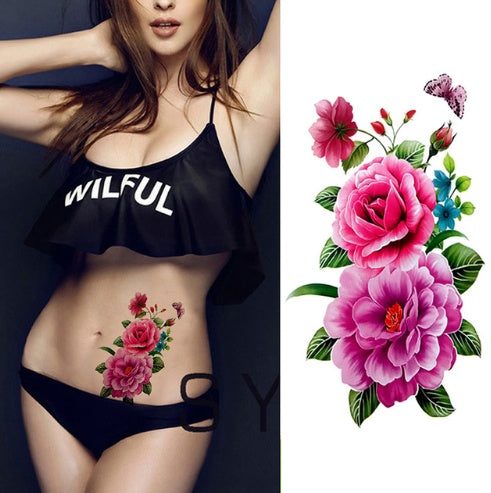 Flower tattoo sticker color sketch tattoo sticker flower peony rose plum tattoo sticker
