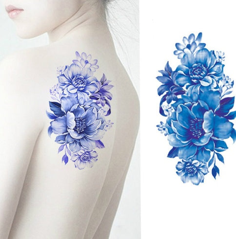 Flower tattoo sticker color sketch tattoo sticker flower peony rose plum tattoo sticker