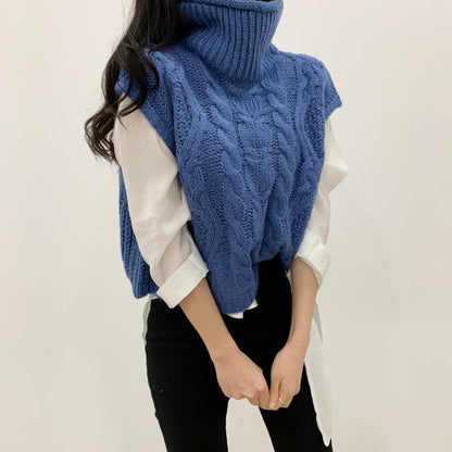 High neck linen Sweater Vest