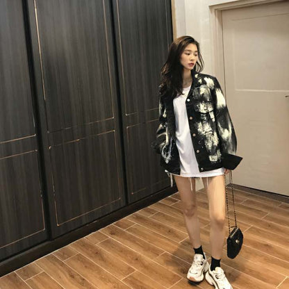 Denim jacket female black graffiti