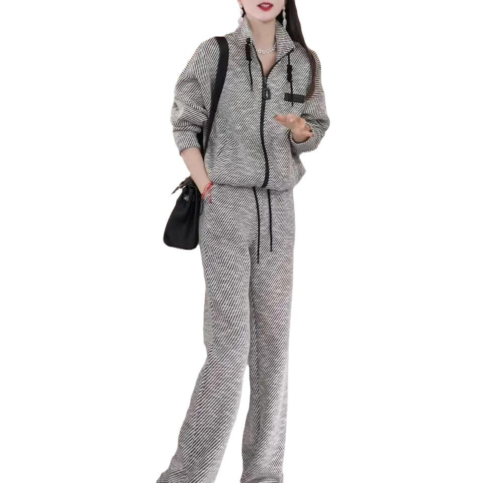 Fashion Casual Sportswear Sweater Wide Leg Pants Two-piece Suit For Women
