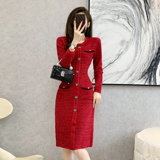 New Long Sleeve Below The Knee Long Dress Women
