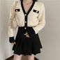 Short Knit Sweater Top Sweater Coat Pleated Skirt