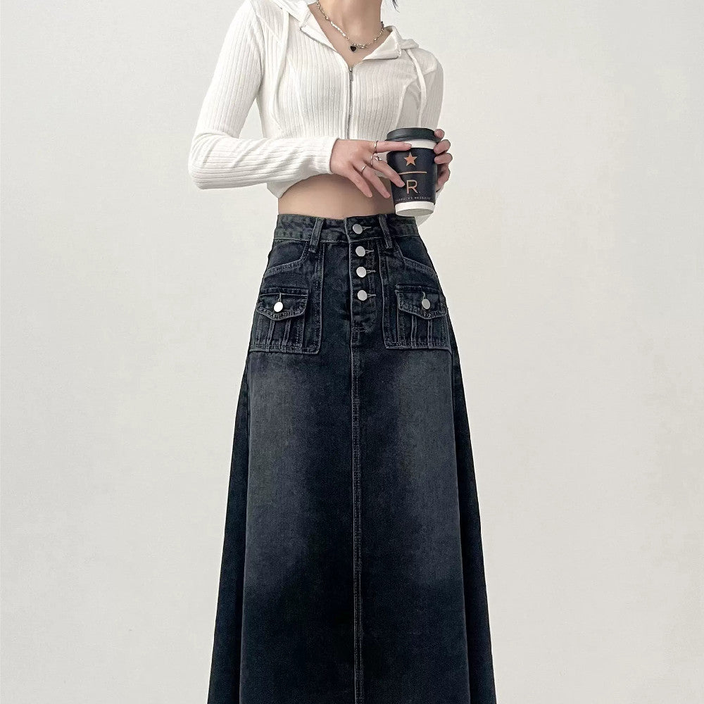 Fashionable Retro A- Line Denim Skirt For Women