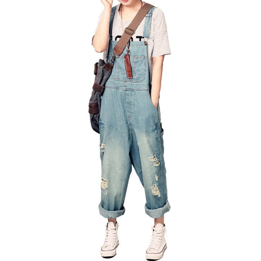 large size worn light color strap jeans women casual loose thin denim wide leg pants tide