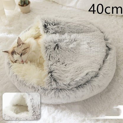 .Pet Bedding 2 In 1 Dog And Cat Bed Pet Winter Bed Round Plush Warm Bed House Soft Long Plush Pets Bed Pet Products
