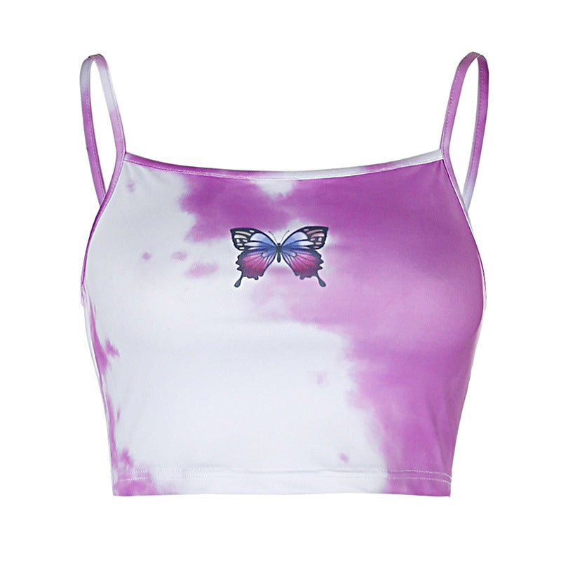 Purple tie-dye butterfly print vest sweater pants women