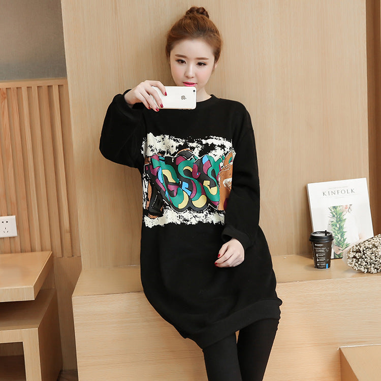 Plus size fashion printing plus velvet base shirt