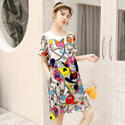 Printed plus size loose maternity dress