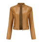 Studded Leather Women Short Jacket Long Sleeves