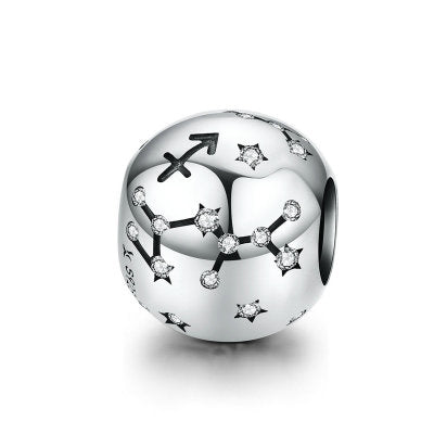 Vintage 925 Sterling Silver Aquarius Star Sign Zodiac Beads Charms fit Bracelets