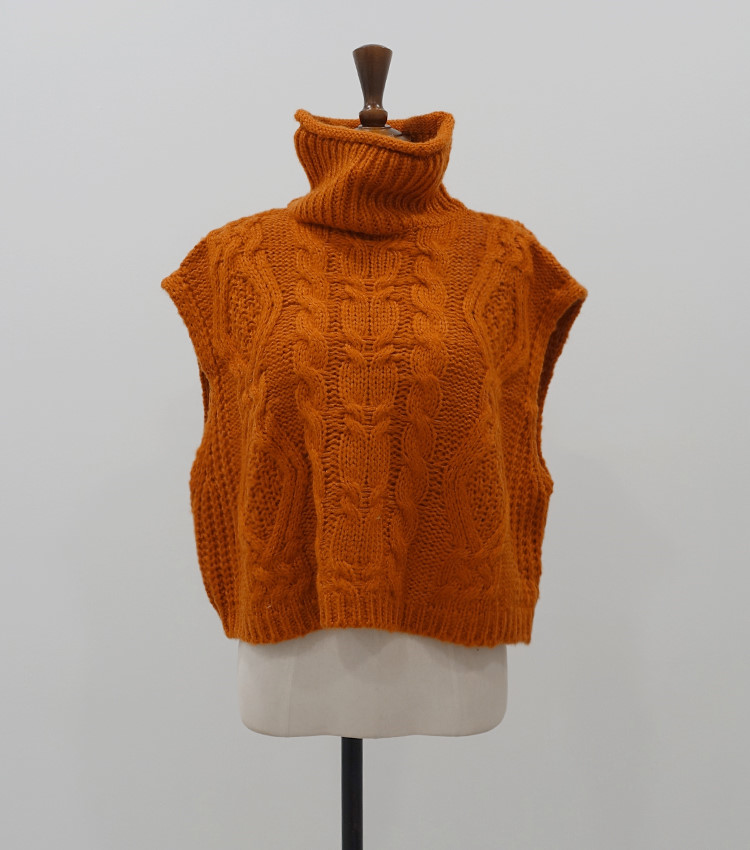 High neck linen Sweater Vest
