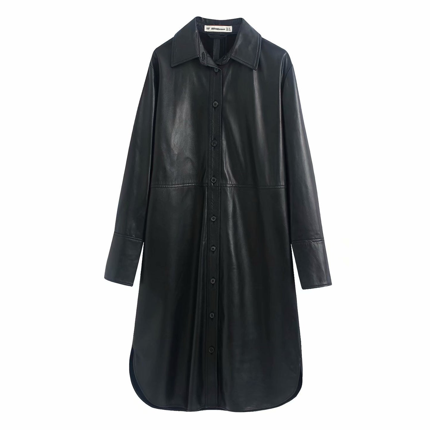 Lapel long sleeve leather shirt jacket women