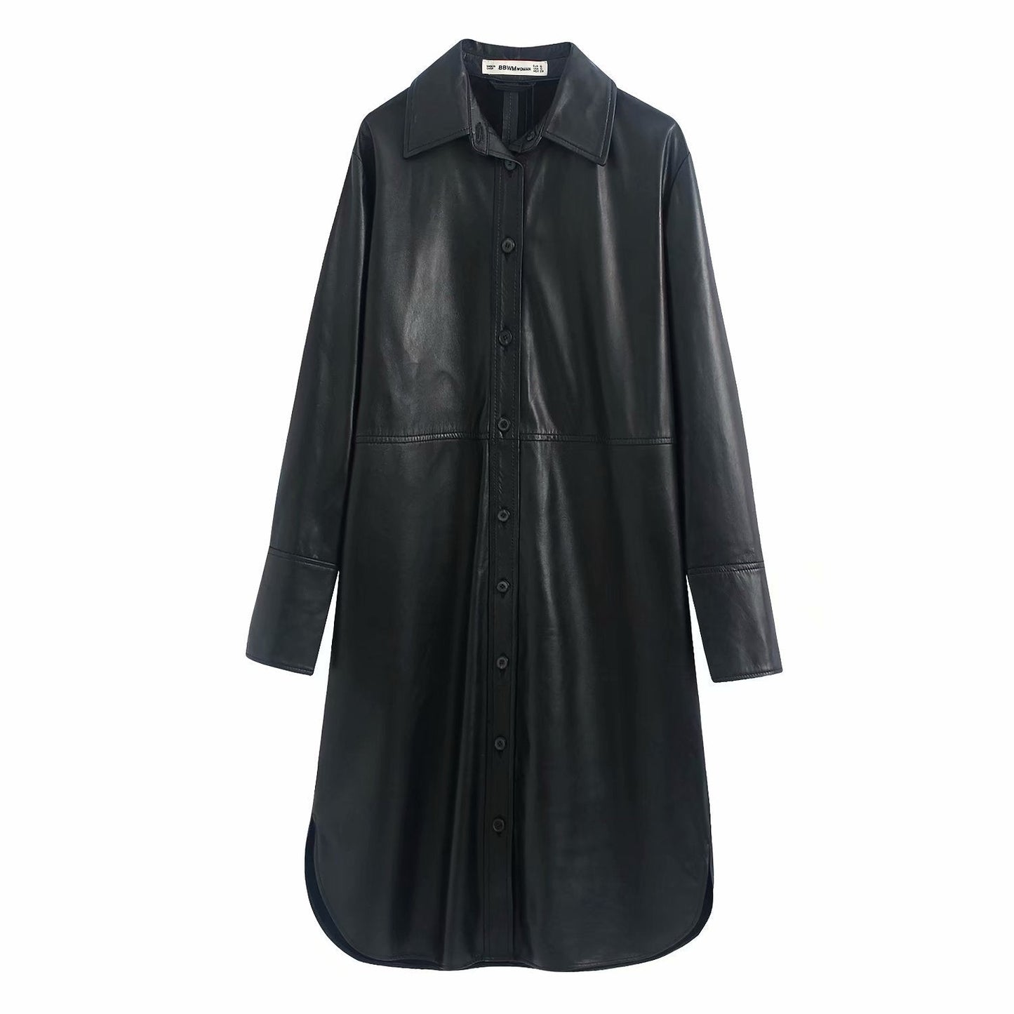 Lapel long sleeve leather shirt jacket women