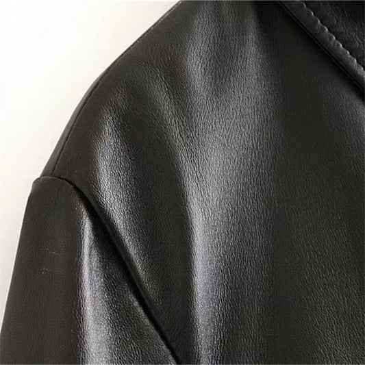 Lapel long sleeve leather shirt jacket women