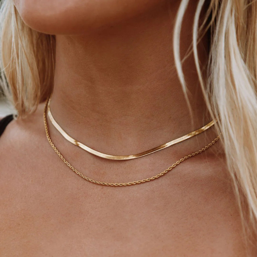 Vintage Double-Layer Snake-Chain Flat Necklace For Women