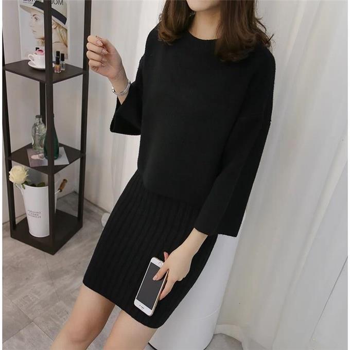 Fashionable simple two-piece skirt knitted sweater women