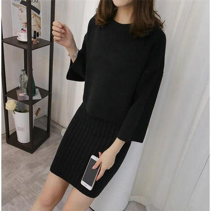 Fashionable simple two-piece skirt knitted sweater women