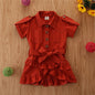 Baby Spring summer Clothing Toddler Girls Bandage Casual Dress Coat kids Ruffled Button solid dress