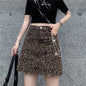 Harajuku Style Retro Denim Skirt High Waist Leopard Print Skirt Women