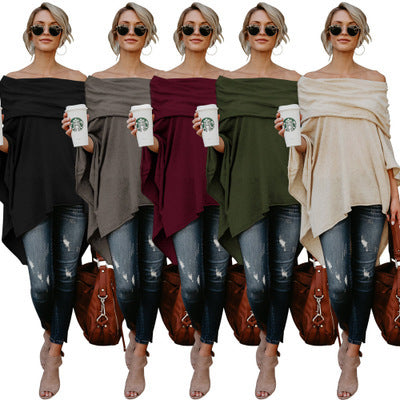 Sexy One Shoulder Loose Large Size Irregular Hem Cape Top Women