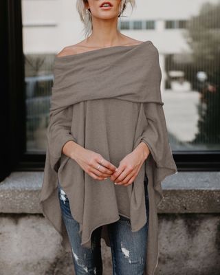 Sexy One Shoulder Loose Large Size Irregular Hem Cape Top Women