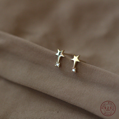 Small Slender Drill Pentagram S925 Pure Silver Plating 14 k Gold Earrings