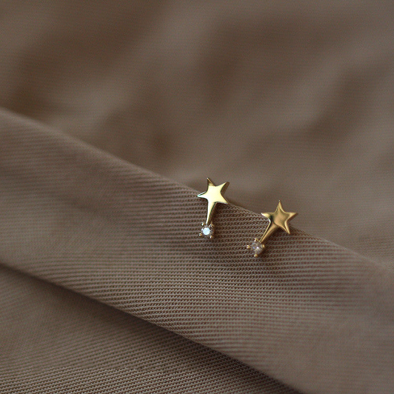 Small Slender Drill Pentagram S925 Pure Silver Plating 14 k Gold Earrings