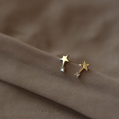 Small Slender Drill Pentagram S925 Pure Silver Plating 14 k Gold Earrings