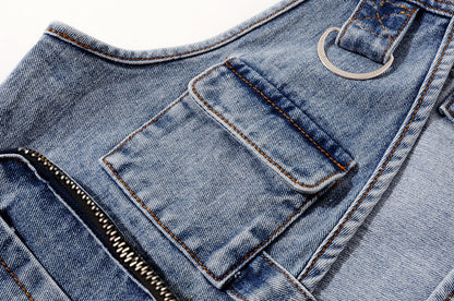 All-Match Fashion Multi-Pocket Denim Vest Women Short Vest