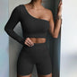 Women Tight Fitness Yoga Suits Off Shoulder Tops And Shorts Tops 2pcs Set
