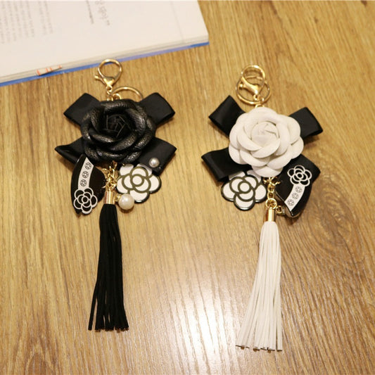 Korean Style PU Leather Tassel Keychain Camellia Bag Pendant