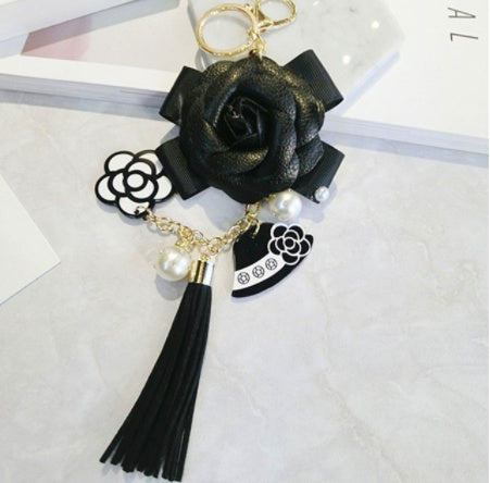 Korean Style PU Leather Tassel Keychain Camellia Bag Pendant