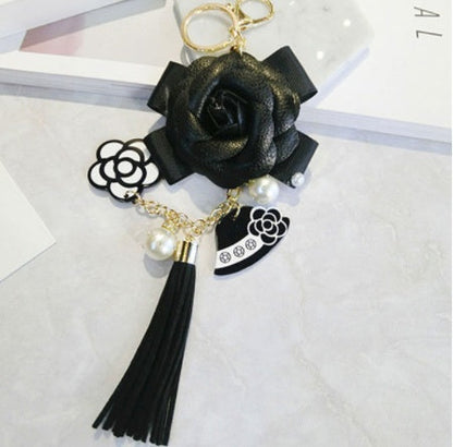 Korean Style PU Leather Tassel Keychain Camellia Bag Pendant