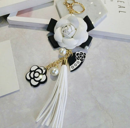 Korean Style PU Leather Tassel Keychain Camellia Bag Pendant