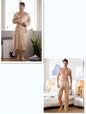 Men's Home Wear Mid-length Cardigan Simulation Silk Nightgown