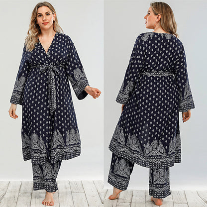 Plus Size Women Autumn Casual Loose V-Neck Coat Pants Suit