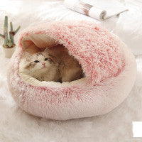 .Pet Bedding 2 In 1 Dog And Cat Bed Pet Winter Bed Round Plush Warm Bed House Soft Long Plush Pets Bed Pet Products