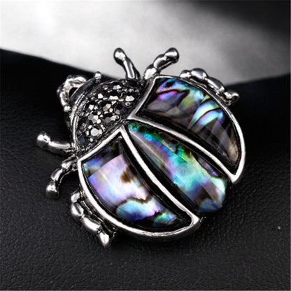 Electroplated Antique Silver Seven-Star Ladybug Rhinestone Brooch, Brooch, All-Match Men And Women Accessories