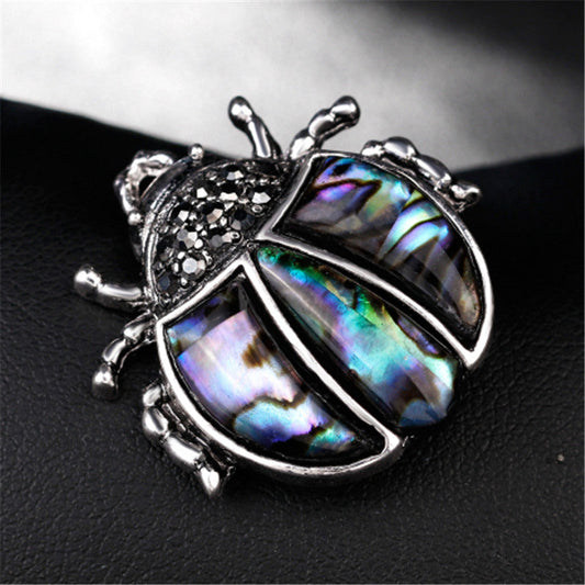 Electroplated Antique Silver Seven-Star Ladybug Rhinestone Brooch, Brooch, All-Match Men And Women Accessories