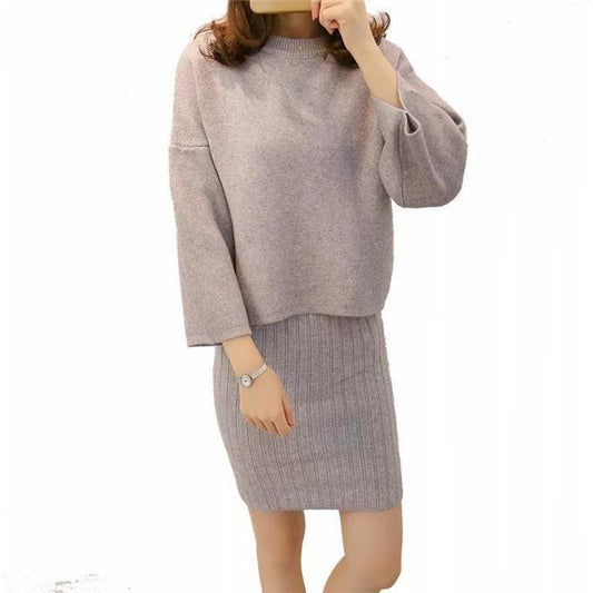 Fashionable simple two-piece skirt knitted sweater women