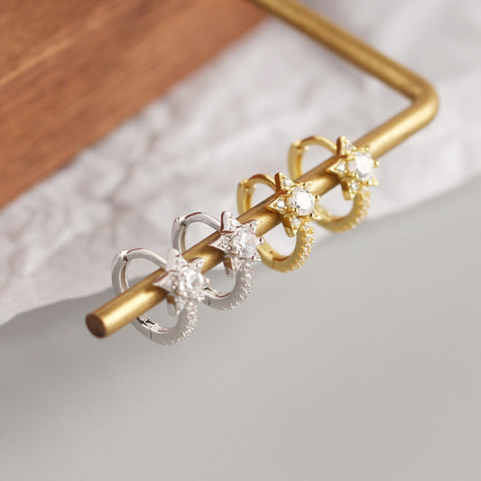 European And American Light Luxury S925 Sterling Silver Ins Geometric Star Diamond Earrings Design Wild Silver Earrings